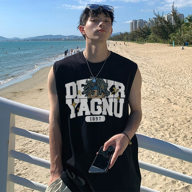 Men’s Cotton Letter Print Vest 🇺🇸 Summer Loose Fit