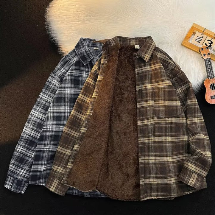 STOCK-Retro Plaid Japanese Style Mens Shirt 2025