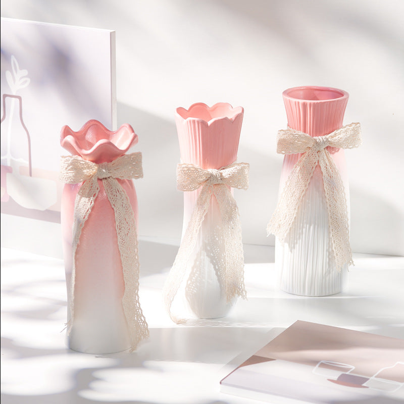 Gradient Pink Nordic Ceramic Vase – Dried Flower Home & Porch