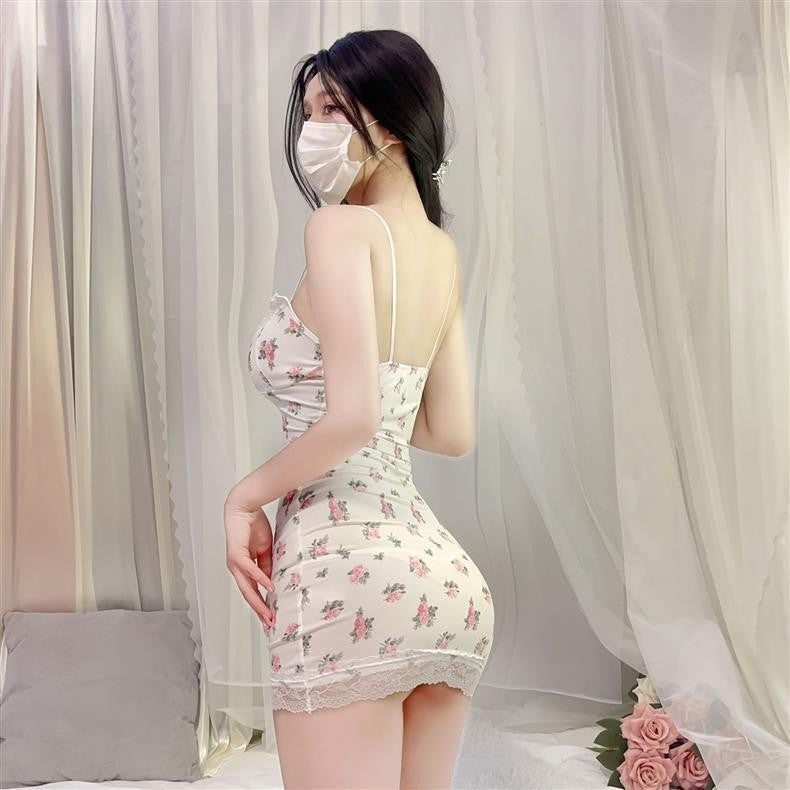 Pastoral Floral Nightdress – Strap Nightwear with Chest Pad