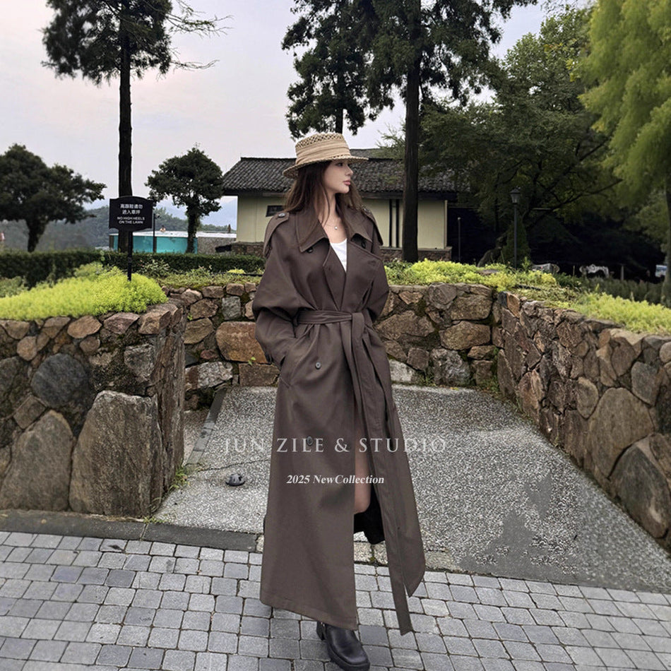 Korean-British Trench Coat – Long Double-Breasted Chic