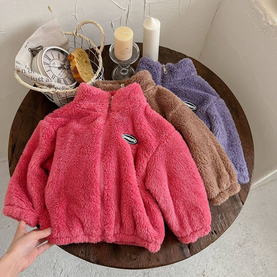 Kids’ Flannel Jacket – Autumn & Winter Coral Velvet Top