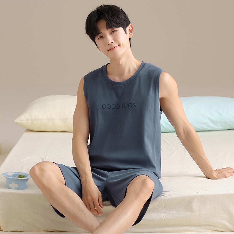 Men’s Summer Cotton Pajama Set – Sleeveless & Breathable