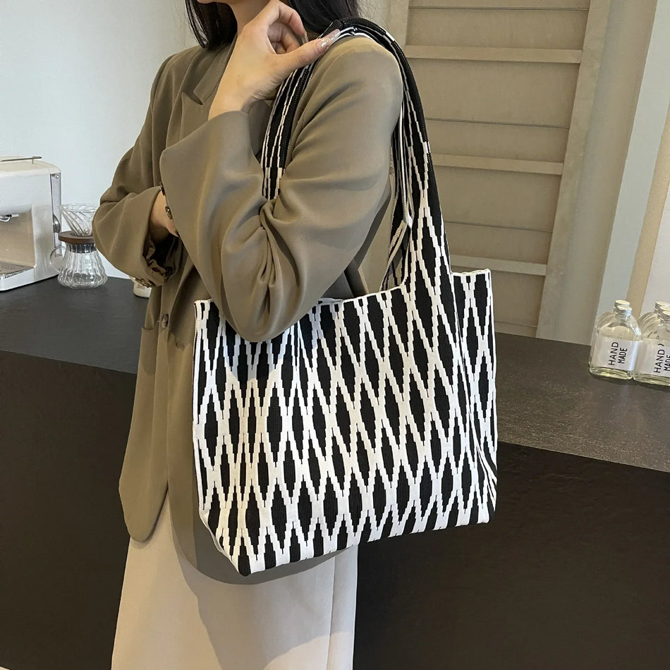 Wavy Knit Large Shoulder Tote Women