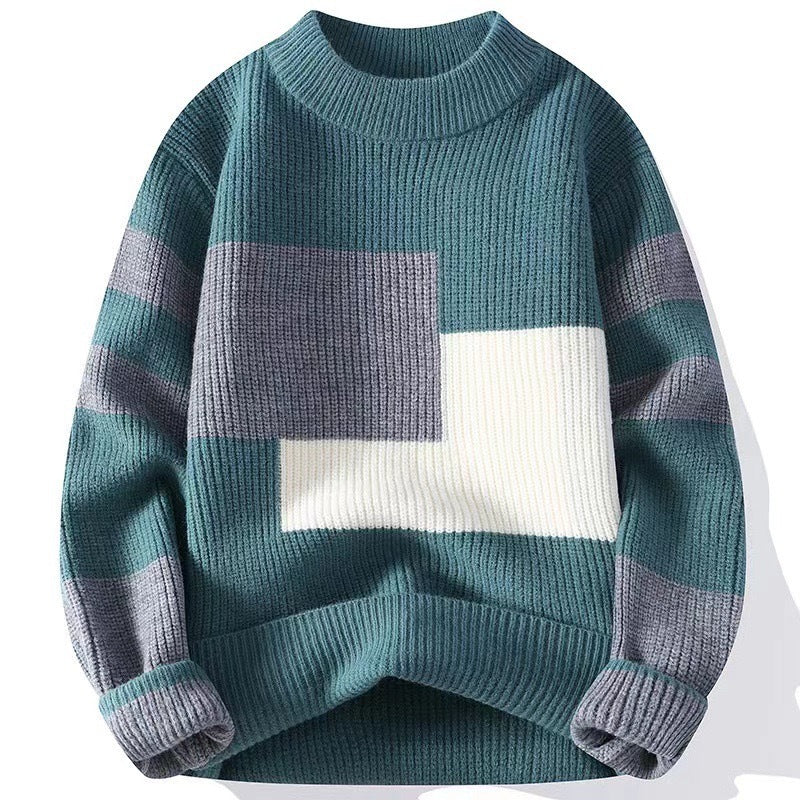 INSTOCK-Men’s Contrast Color Crewneck Sweater – Korean Winter