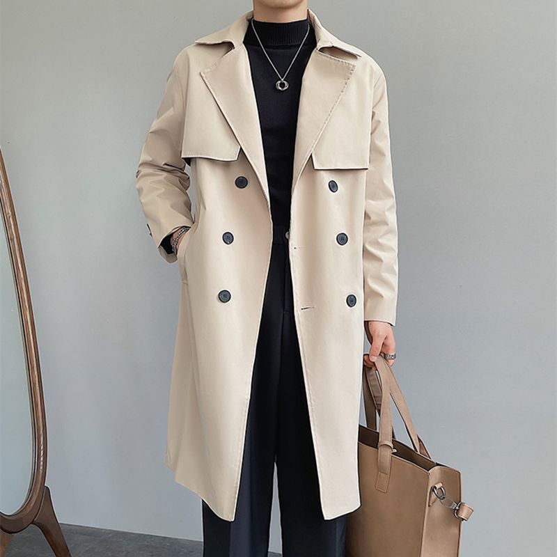 Men’s Mid-Length Double-Breasted Trench Coat Autumn Winter