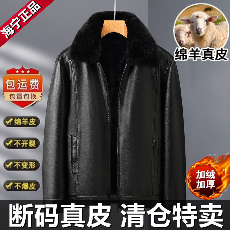 Men’s Thick Leather Jacket with Rabbit Fur Collar