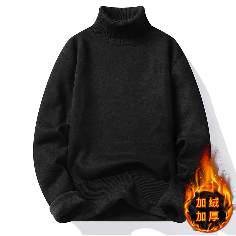 Men’s High Neck Fleece-Lined Sweater – Slim Fit Knit