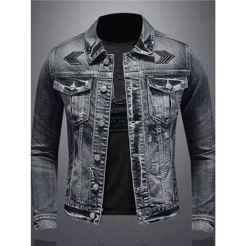 Men's Retro Denim Jacket Slim Fit Motorcycle Work Jacket