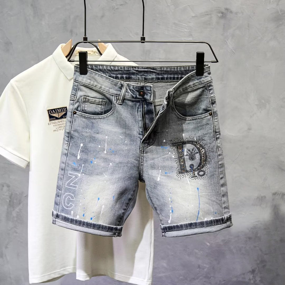 Men’s Slim-Fit Denim Shorts – Korean Style Five-Point