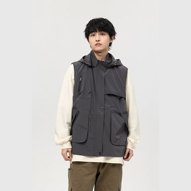 Japanese Hooded Workwear Vest – Men’s Spring & Autumn