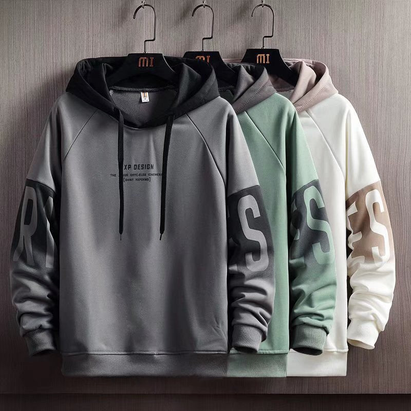 STOCK-Men’s Letter Print Hoodie | Autumn Winter Korean Velvet