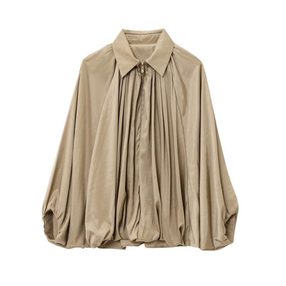 Casual Lapel Puffy Bomber Jacket for Women