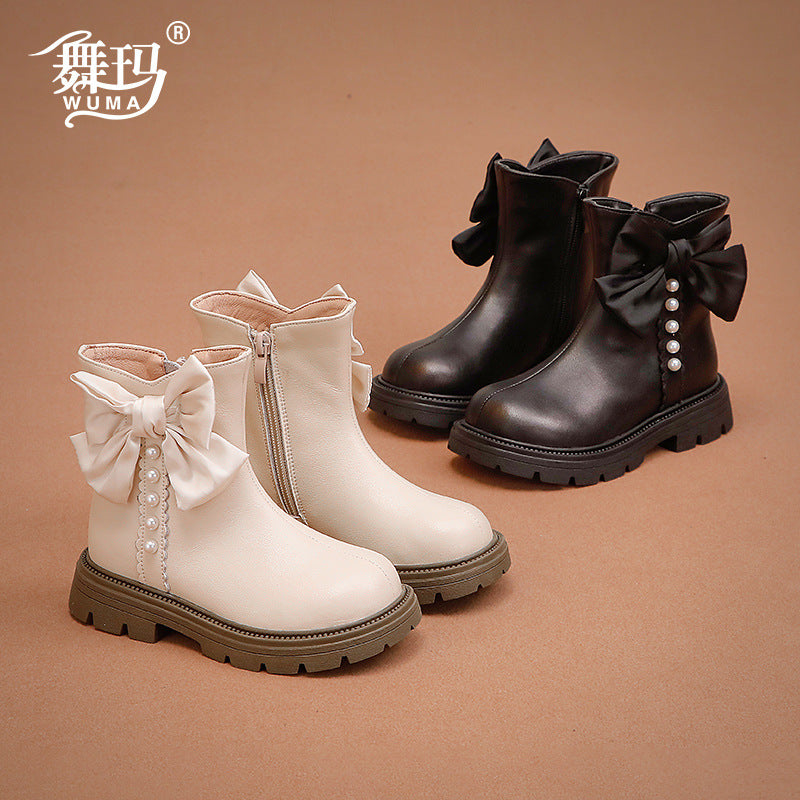 Girls Genuine Leather Princess Martin Boots Winter