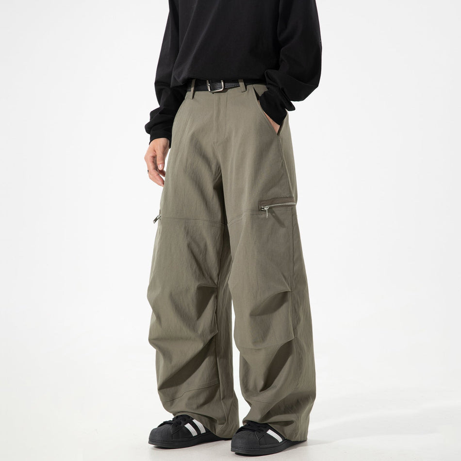 Pleated Cargo Pants Men’s Retro Paratrooper Straight Leg