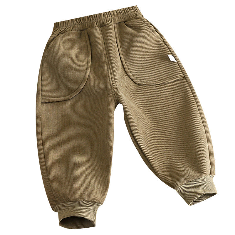 STOCK-Kids' Velvet Pants Winter Thick Warm Sports Trousers