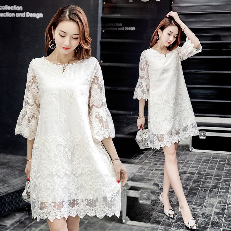 K-Style Lace A-Line Dress | Slim Mid-Length Fairy Skirt