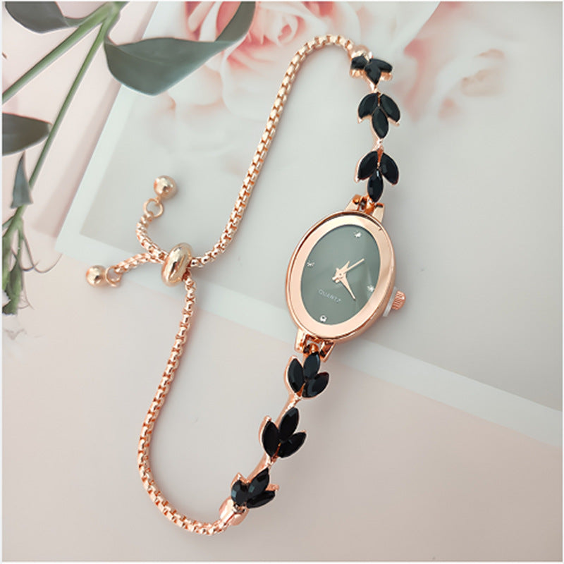 Diamond Wheat-Ear Women’s Watch Leaf Bracelet Adjustable