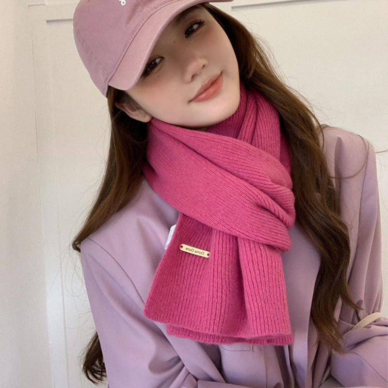 Winter Bordeaux Wool Knitted Pure Color Korean Style Red