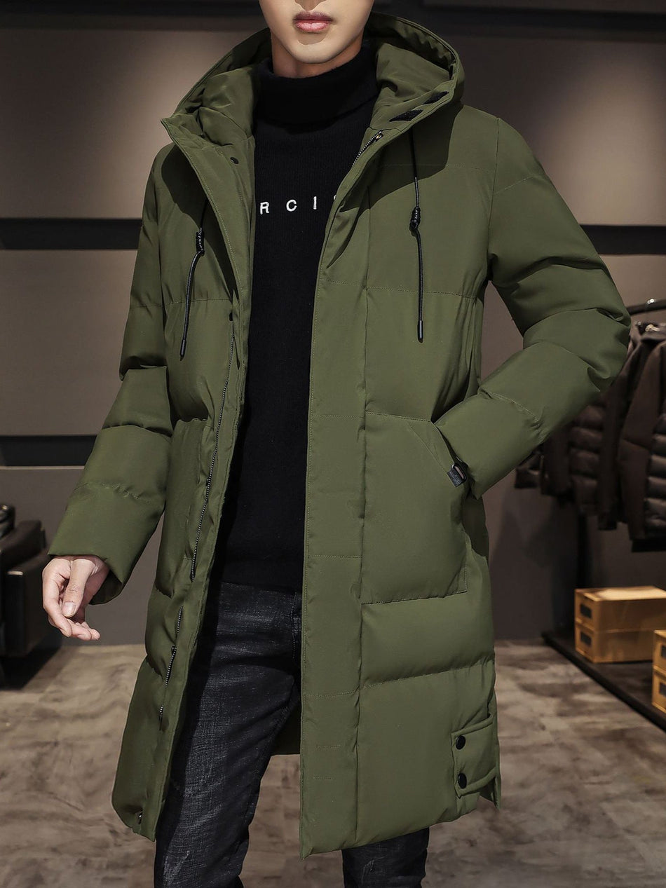 Men’s Mid-Length Hooded Cotton-Padded Winter Jacket