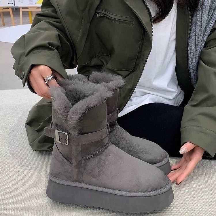 Thick-Soled Gray Two-Wear Long Tube Snow Boots