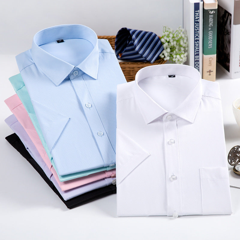 Men's Slim White Work Shirt | Summer Short Sleeve