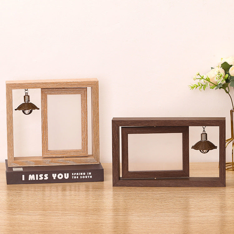 Double-Sided Rotating Wooden Photo Frame – Creative Gift