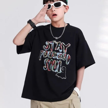 Boys’ Summer Graffiti T-Shirt 2025 – Trendy Loose Top – Summer Kids Fashion Nepal | Tudoholic