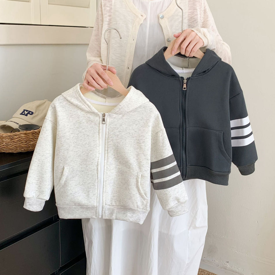 Kids’ Autumn Winter Fleece Hooded Zipper Jacket