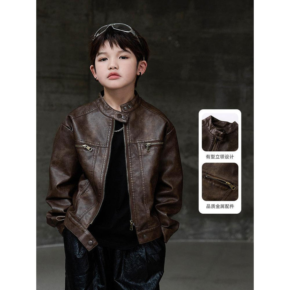 Boys' Jacket Autumn 2025 New Leather Motorcycle Jacket Boys'