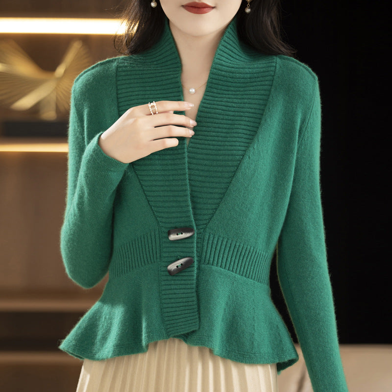 Women’s Soft Knit Horn Button Cardigan Short Waist Sweater