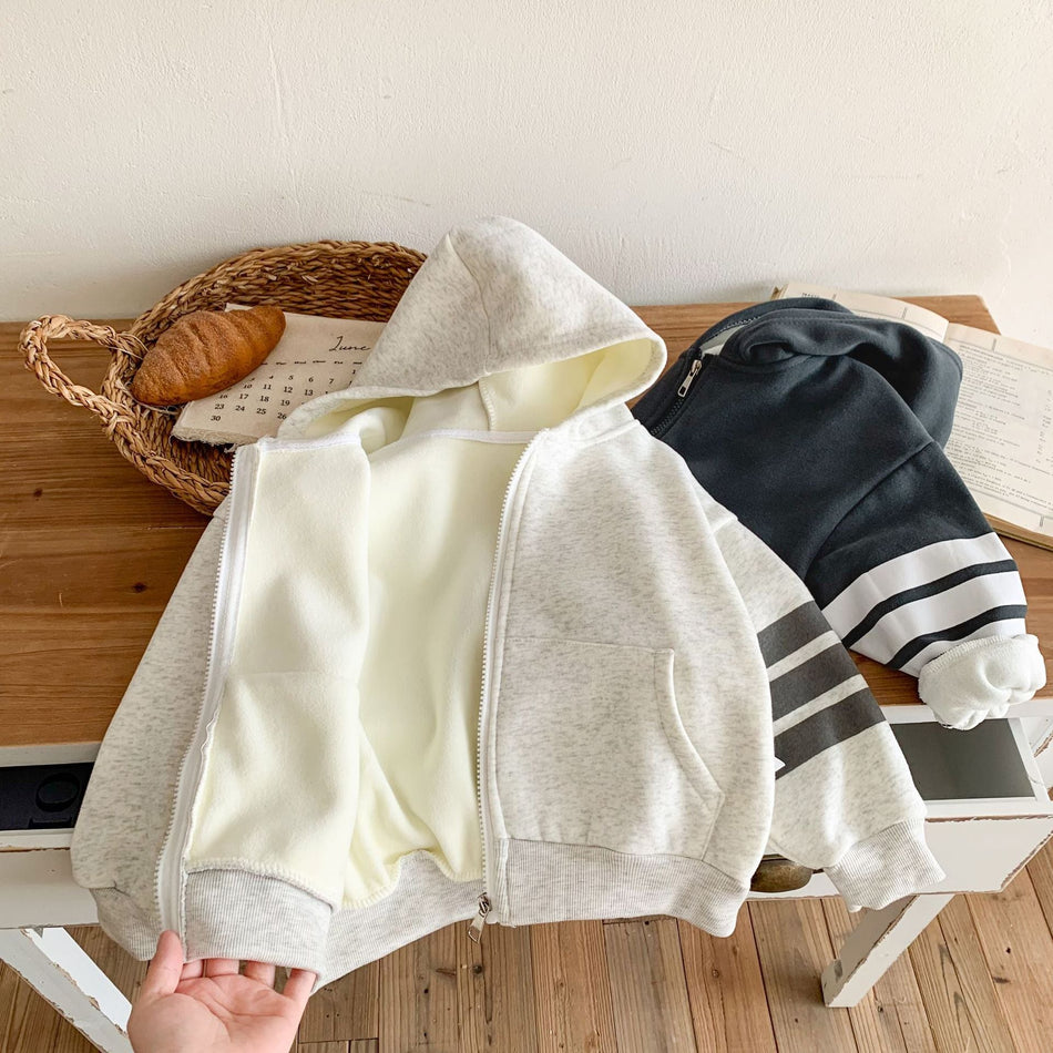 Kids’ Autumn Winter Fleece Hooded Zipper Jacket