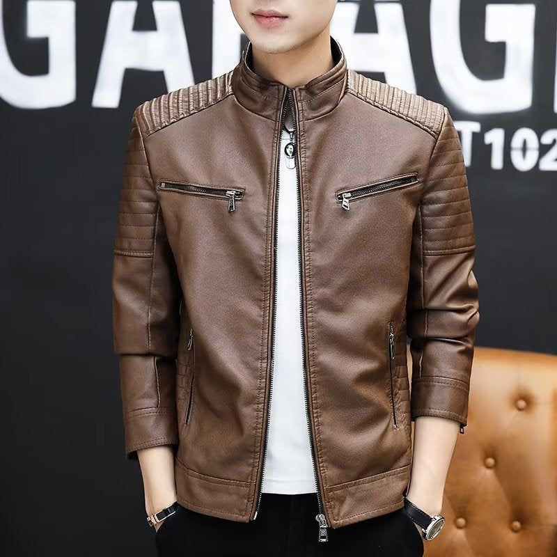 Slim PU Leather Jacket Men | Trendy Motorcycle Spring Autumn