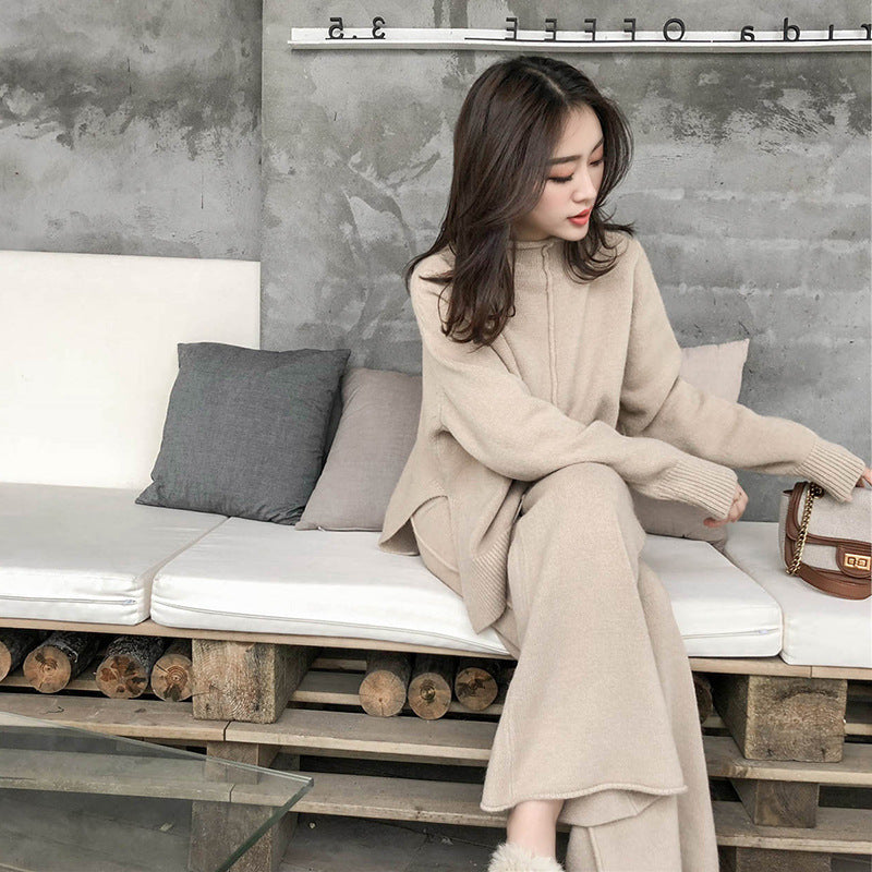 Women’s Korean Style Knit Wide-Leg Two-Piece Set
