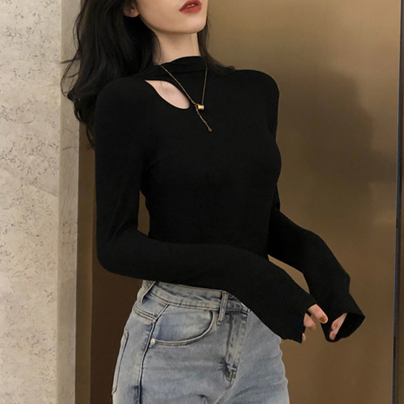 Semi-High Collar Ribbed Slim Base Top