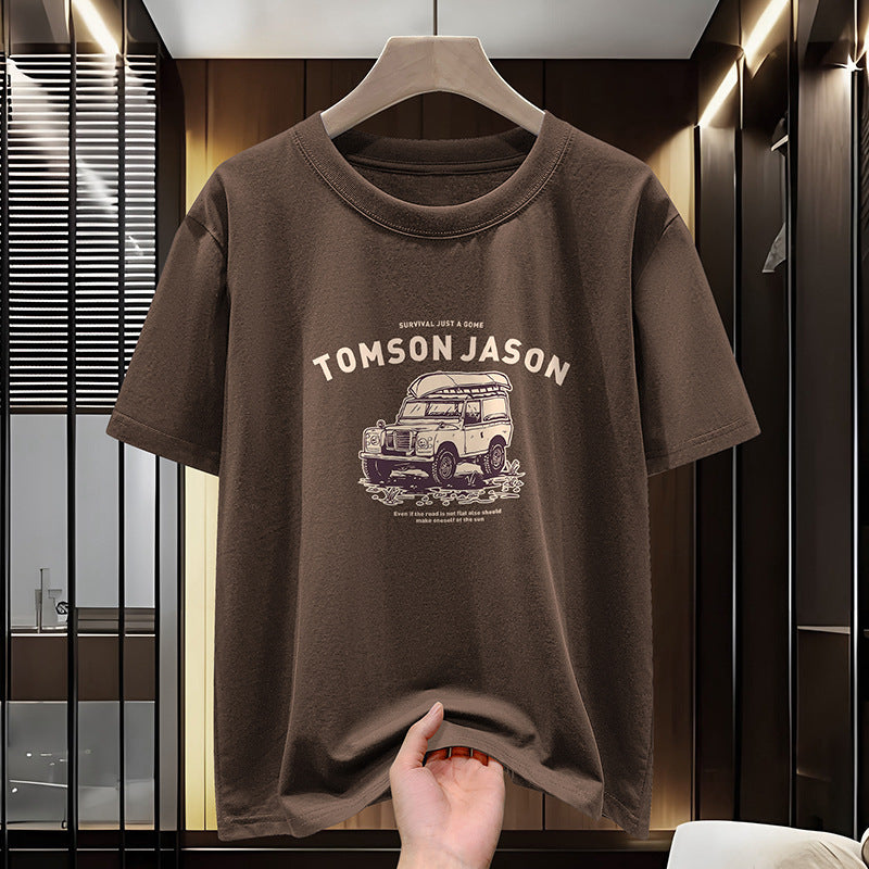 Men's Pure Cotton Off-Road Vehicle Print Crew Neck T-Shirt