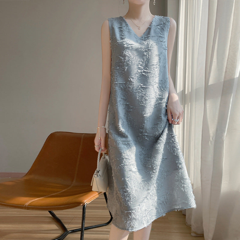 V-neck Flower Embossed Dress