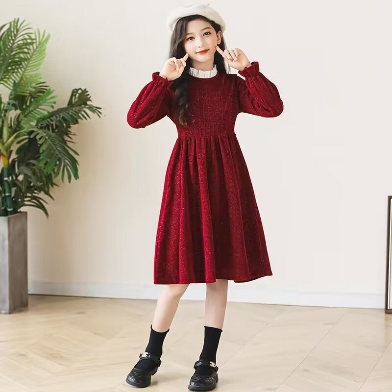 STOCK-Girls’ Red New Year Princess Dress