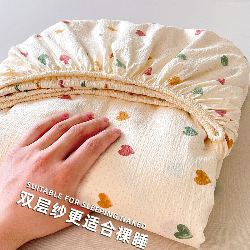 Class A Double-Layer Yarn Floral Fitted Bed Sheet Set
