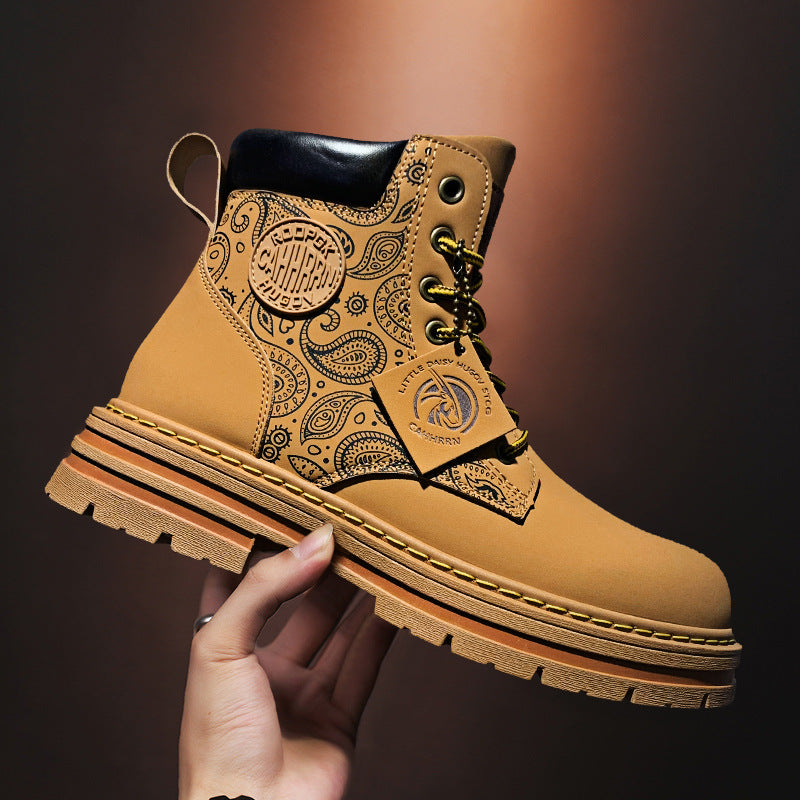 Men’s Retro High-Top Yellow Martin Motorcycle Boots