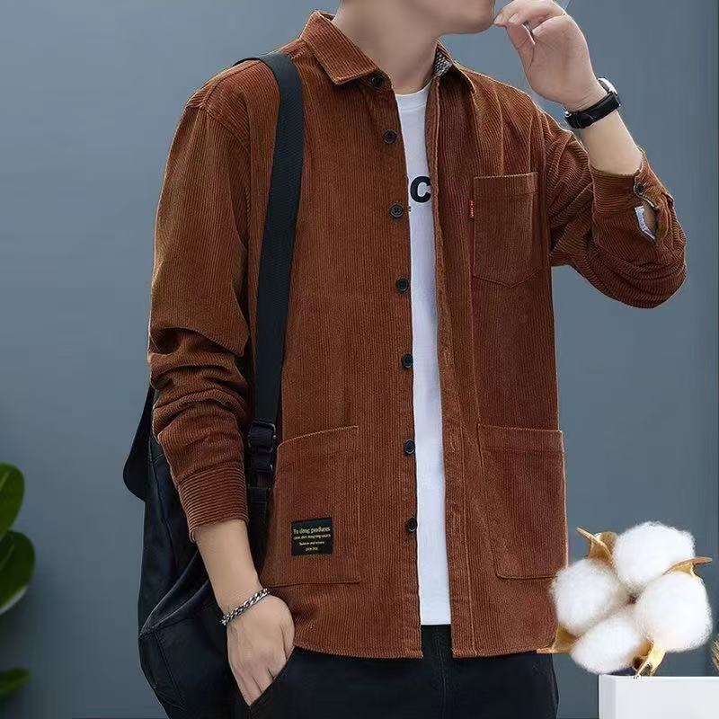 Men's Autumn Winter Corduroy Multi-Pocket Loose Jacket Shirt