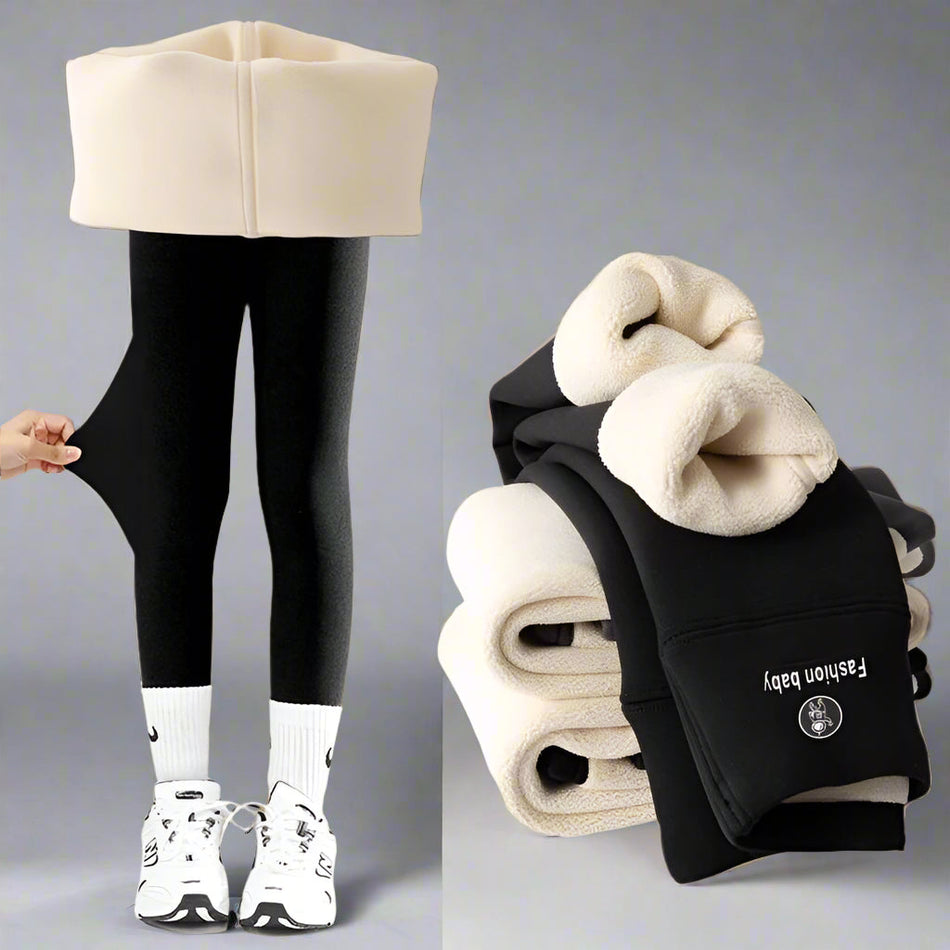 Girls’ Fleece-Lined Shark Pants – Autumn & Winter Leggings