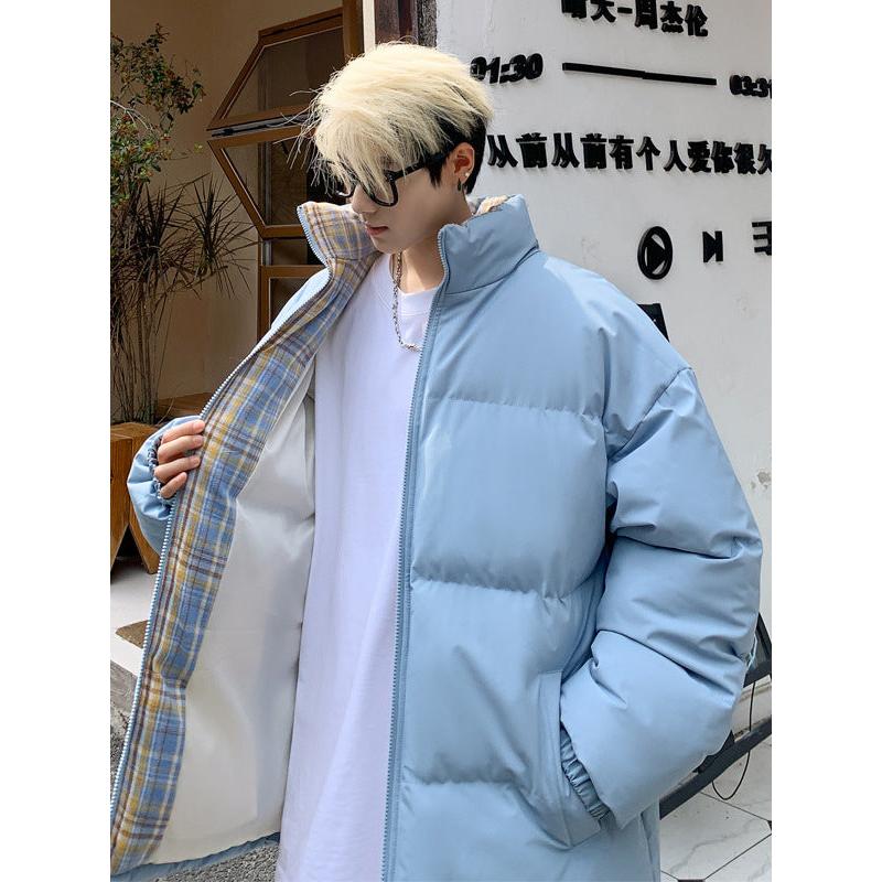 Plaid Stand Collar Men’s Winter Fleece Cotton Jacket