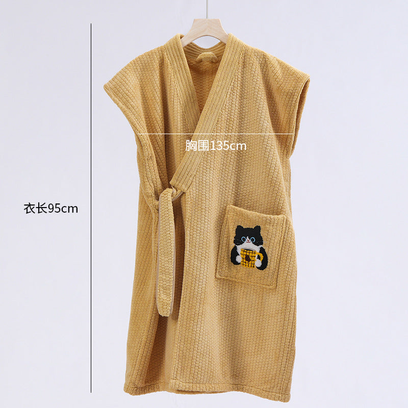 Embroidered Coffee Cat Bathrobe