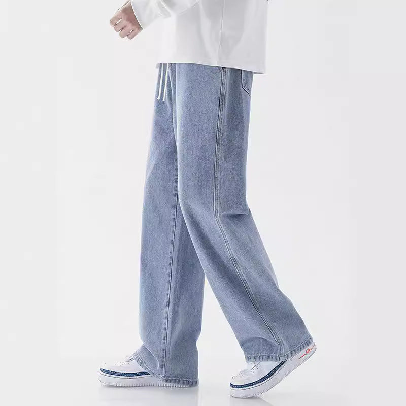 Men’s Washed Straight-Leg Jeans – Xxbro Wide Loose Pants