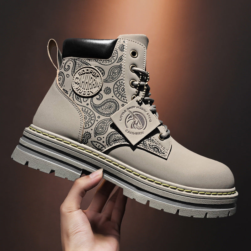 Men’s Retro High-Top Yellow Martin Motorcycle Boots