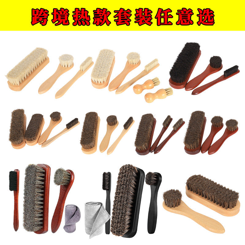 Horse Hair Leather Shoe Brush Soft & Hard Hair Care Tool