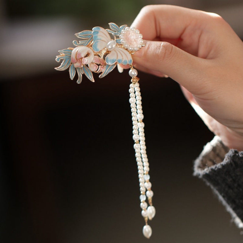 Powder Blue Butterfly Flower Side Clip
