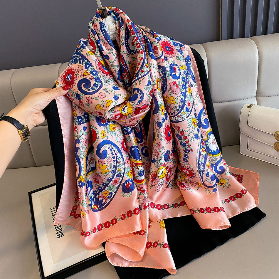 Multi-Color Cashew Flower Silk Scarf