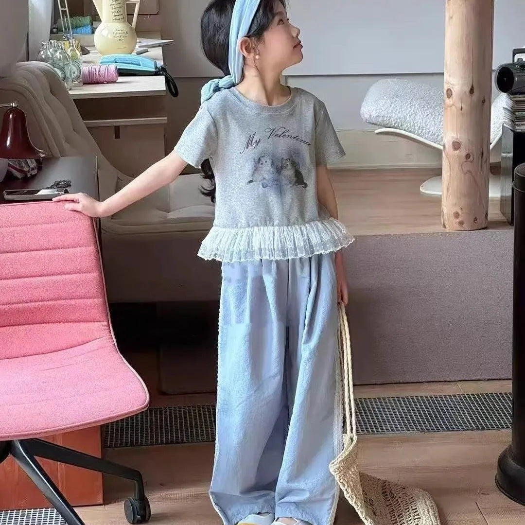 Girls Summer Lace Two-Piece Set – Trendy 2025 – Summer Kids Fashion Nepal | Tudoholic